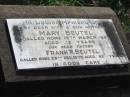 
Mary BEUTEL
15 Mar 1957 aged 52
Frank R BEUTEL
29 Dec 1979 aged 82
Tarampa Baptist Cemetery, Esk Shire
