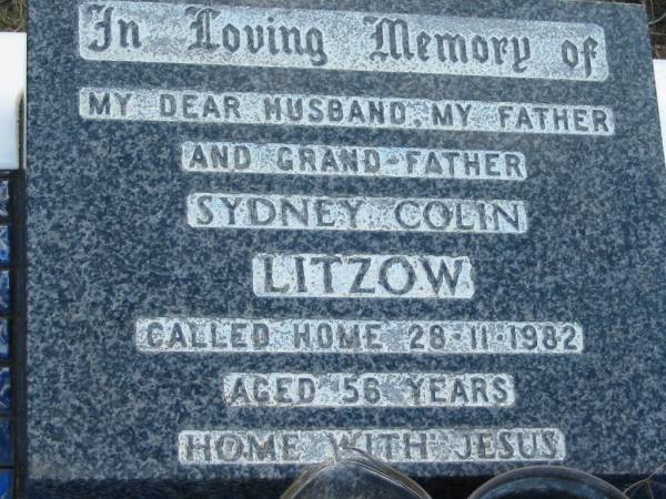 Sydney Colin LITZOW  | 28 Nov 1982 aged 56  | Tarampa Baptist Cemetery, Esk Shire  | 