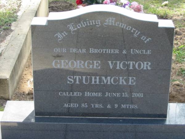 George Victor STUHMCKE  | 15 Jun 2001 aged 85 years 9 months  | Tarampa Baptist Cemetery, Esk Shire  | 