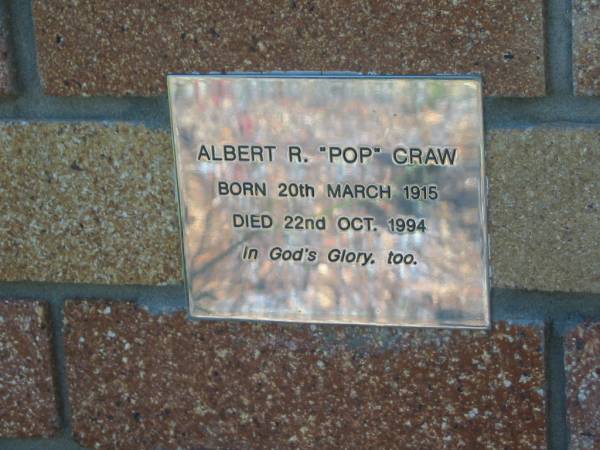 Albert R. (Pop) CRAW,  | born 20 March 1915,  | died 22 Oct 1994;  | Tea Gardens cemetery, Great Lakes, New South Wales  | 