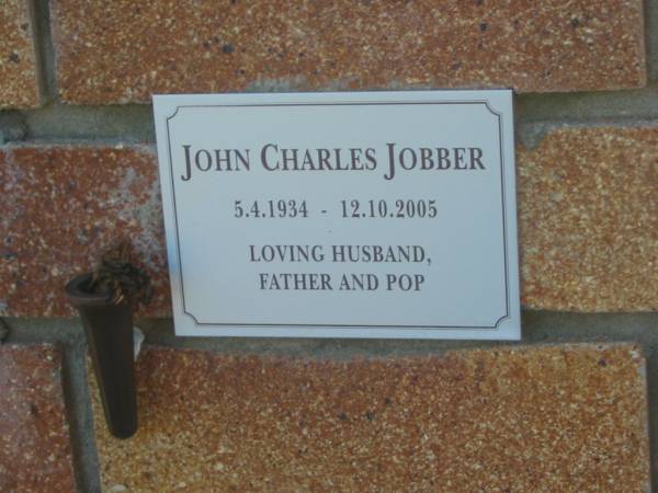 John Charls JOBBER,  | 5-4-1934 - 12-10-2005,  | husband father pop;  | Tea Gardens cemetery, Great Lakes, New South Wales  | 