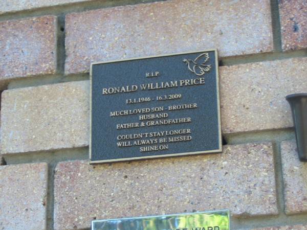 Ronald William PRICE,  | 13-1-1946 - 16-3-2009,  | son brother husband father grandfather;  | Tea Gardens cemetery, Great Lakes, New South Wales  | 