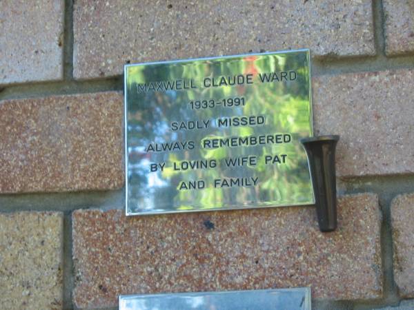 Maxwell Claude WARD,  | 1933 - 1991,  | wife Pat;  | Tea Gardens cemetery, Great Lakes, New South Wales  | 