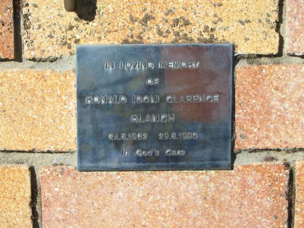 Ronald (Don) Clarence BLANCH,  | 24-6-1902 - 29-6-1990;  | Tea Gardens cemetery, Great Lakes, New South Wales  | 