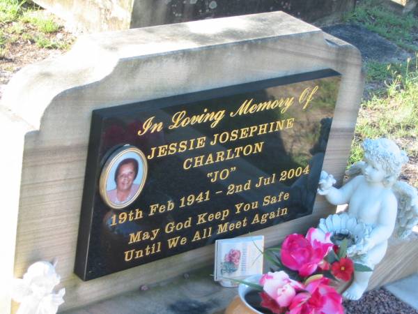 Jessie Josephine (Jo) CHARLTON,  | 19 Feb 1941 - 2 July 2004;  | Tea Gardens cemetery, Great Lakes, New South Wales  | 