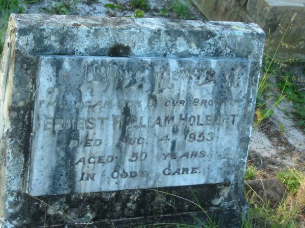 Ernest William HOLBERT,  | son brother,  | died 4 Aug 1953 aged 50 years;  | Tea Gardens cemetery, Great Lakes, New South Wales  | 