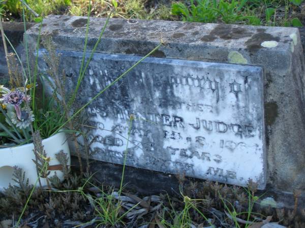 James Hunter JUDGE,  | died 15-8-1964 aged 73 years;  | Tea Gardens cemetery, Great Lakes, New South Wales  |   | 