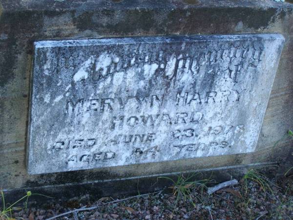 Mervyn Harry HOWARD,  | died 23 June 1978 aged 54 years;  | Tea Gardens cemetery, Great Lakes, New South Wales  | 