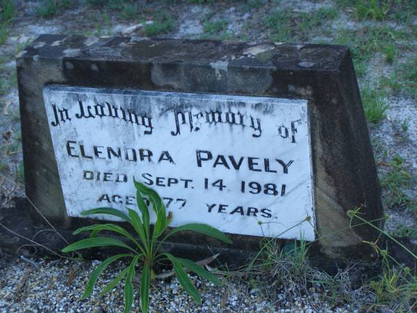 Elenora PAVELY,  | died 14 Sept 1981 aged 77 years;  | Tea Gardens cemetery, Great Lakes, New South Wales  | 