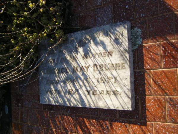 Shirley YATES,  | died 14 April 1945 aged 18 years;  | Aaron YATES,  | died 28 Aug 1933 aged 48 years;  | Florence May DELORE,  | mother,  | died 15 Aug 1971 aged 82 years;  | Tea Gardens cemetery, Great Lakes, New South Wales  | 