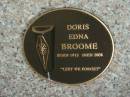 Doris Edna BROOME, born 1915, died 2008; Tea Gardens cemetery, Great Lakes, New South Wales 