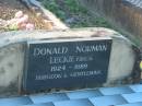 
Donald Norman LECKIE,
1924 - 1989;
Tea Gardens cemetery, Great Lakes, New South Wales
