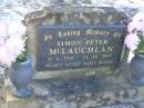 Simon Peter MCLAUCHLAN, 6-1-1961 - 14-10-1995; Tea Gardens cemetery, Great Lakes, New South Wales 