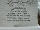 Lucina Emma BEST 16 Jun 1926 aged 57  Alfred John BEST 8 Feb 1948 aged 79  The Gap Uniting Church, Brisbane 