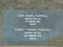 
Ruby Isabel PURSSELL
7 Jan 1887
infant

Aubrey Thomas PURSSELL
12 Feb 1909
aged 16

The Gap Uniting Church, Brisbane
