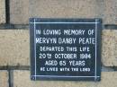 Mervyn Danby PEATE 20 Oct 1984 aged 65  The Gap Uniting Church, Brisbane 