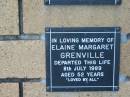 
Elaine Margaret GRENVILLE
8 Jul 1989
aged 52

The Gap Uniting Church, Brisbane
