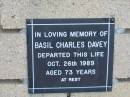 
Basil Charles DAVEY
26 Oct 1989
aged 73

The Gap Uniting Church, Brisbane
