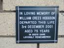 
William Crees HODGSON
3 Dec 2001
aged 75

The Gap Uniting Church, Brisbane
