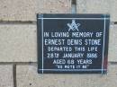 Ernest Denis STONE 28 Jan 1986 aged 68  The Gap Uniting Church, Brisbane 
