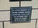 Thelma Florence HOLDEN 2 Oct 2001 aged 83  The Gap Uniting Church, Brisbane 