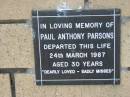 Paul Anthony PARSONS 24 Mar 1987 aged 30  The Gap Uniting Church, Brisbane 