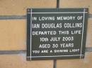 
Ian Douglas COLLINS
10 Jul 2003
aged 30

The Gap Uniting Church, Brisbane
