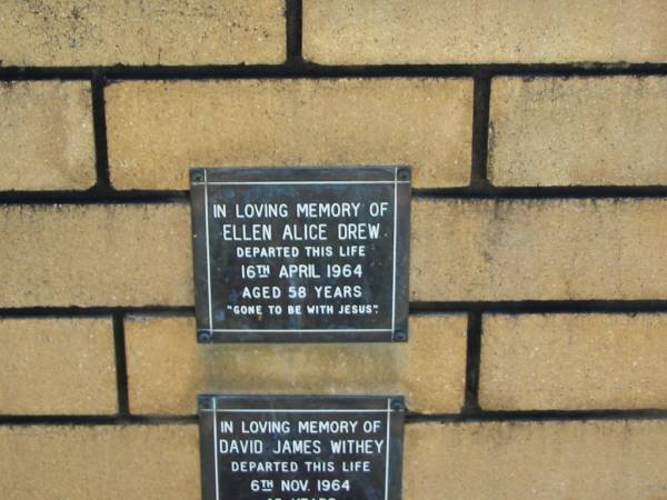 Ellen Alice DREW  | 16 Apr 1964  | aged 58  |   | The Gap Uniting Church, Brisbane  | 