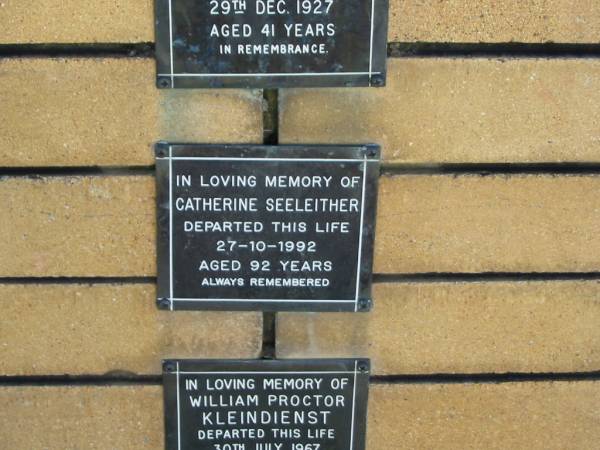 Catherine SEELEITHER  | 27 Oct 1992  | aged 92  |   | The Gap Uniting Church, Brisbane  | 