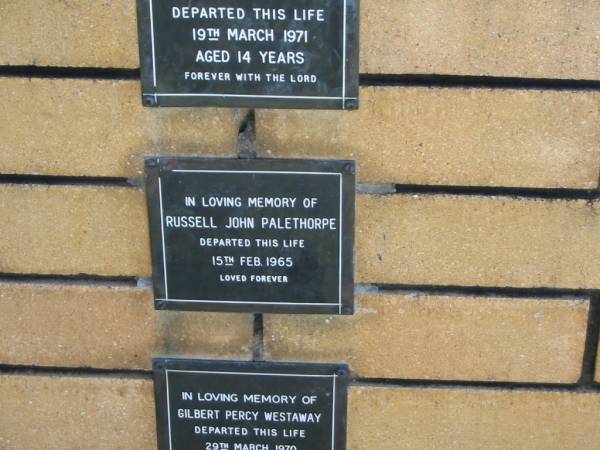 Russell John PALETHORPE  | 15 Feb 1965  |   | The Gap Uniting Church, Brisbane  | 