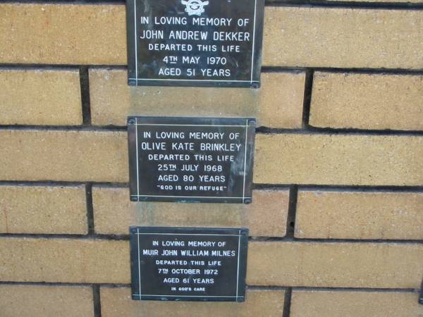Olive Kate BRINKLEY  | 25 Jul 1968  | aged 80  |   | The Gap Uniting Church, Brisbane  | 