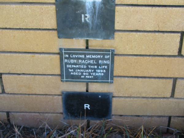Ruby Rachel RING  | 1 Jan 1993  | aged 90  |   | The Gap Uniting Church, Brisbane  | 