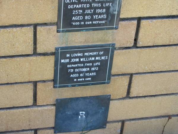 Muir John William MILNES  | 7 Oct 1972  | aged 61  |   | The Gap Uniting Church, Brisbane  | 