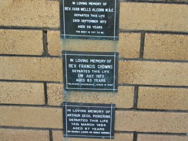 Francis CHOWNS  | 3 Jul 1973  | aged 83  |   | The Gap Uniting Church, Brisbane  | 