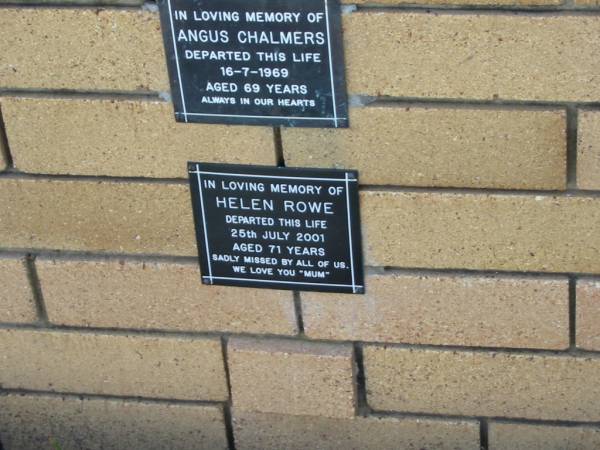 Helen ROWE  | 25 Jul 2001  | aged 71  |   | The Gap Uniting Church, Brisbane  | 