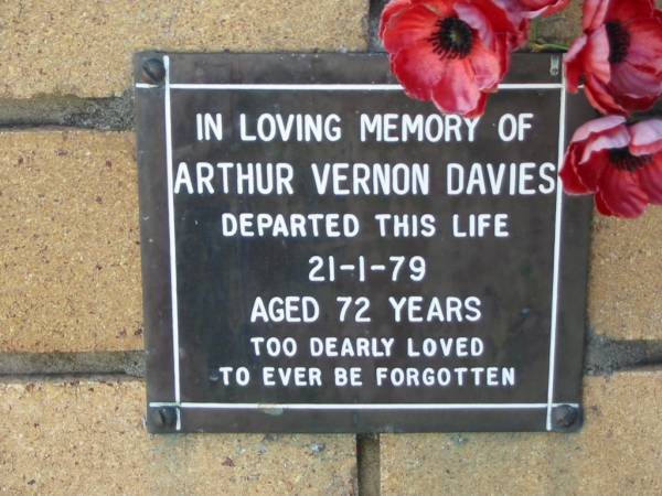 Arthur Vernon Davies  | 21 Jan 1979  | aged 72  |   | The Gap Uniting Church, Brisbane  | 