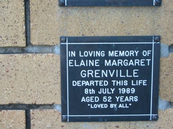 Elaine Margaret GRENVILLE  | 8 Jul 1989  | aged 52  |   | The Gap Uniting Church, Brisbane  | 