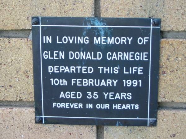 Glen Donald CARNEGIE  | 10 Feb 1991  | aged 35  |   | The Gap Uniting Church, Brisbane  | 