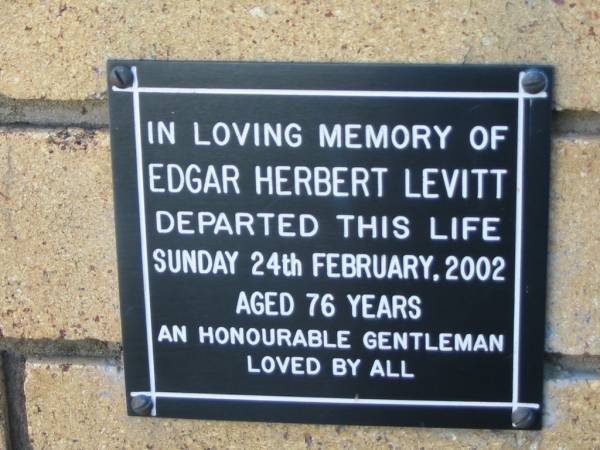 Edgar Herbert LEVITT  | 24 Feb 2002  | aged 76  |   | The Gap Uniting Church, Brisbane  | 