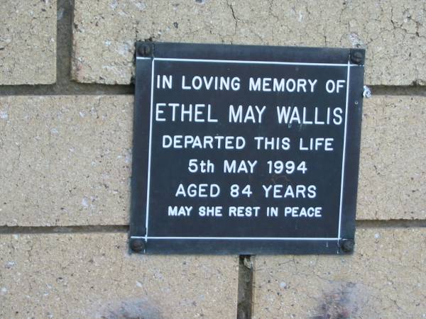 Ethel May WALLIS  | 5 May 1994  | aged 84  |   | The Gap Uniting Church, Brisbane  | 