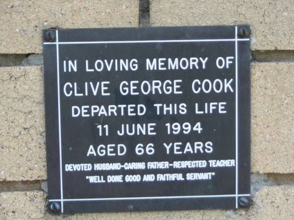 Clive George COOK  | 11 Jun 1994  | aged 66  |   | The Gap Uniting Church, Brisbane  | 