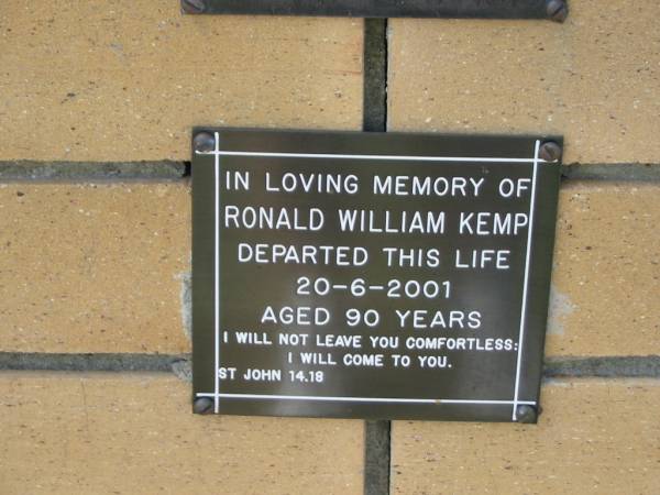 Ronald William KEMP  | 20 Jun 2001  | aged 90  |   | The Gap Uniting Church, Brisbane  | 