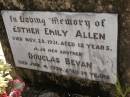 Esther Emily ALLEN, died 28 Nov 1931 aged 12 years; Douglas Bevan, brother, died 4 June 1939 aged 14 years; Tiaro cemetery, Fraser Coast Region 
