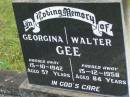 Georgina GEE, died 15-10-1942 aged 57 years; Walter GEE, died 15-12-1958 aged 84 years; Tiaro cemetery, Fraser Coast Region 