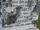 Hannah GEE, died Bauple 27 March 1897 aged 55 years; Elizabeth, child, died 8 Dec 1873 aged 1 year 8 months; Arthur, child, died 26 June 1881 aged 1 month; Tiaro cemetery, Fraser Coast Region 