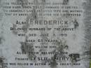 
Barbara,
wife of Frederick EMERY,
died 8 May 1902 aged 39 years;
Frederick,
husband,
died 5 June 1915 aged 65 years;
Leslie EMERY,
son,
killed in action 29 Sept 1917 aged 22 years;
Tiaro cemetery, Fraser Coast Region
