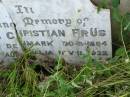 Ludvig Christian FRUS, born Denmark 30-8-1864, died Australia 11 Nov 1932; Tiaro cemetery, Fraser Coast Region 