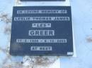 Hannah GREER, died 16 Nov 1946; Mathew Henry GREER, died 7 May 1957; Leslie Thomas James (Les) GREER, 11-5-1906 - 8-10-2005; Tiaro cemetery, Fraser Coast Region 