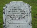 Catherine LORIGAN, wife of Daniel LORIGAN, died 25 June 1920 aged 79 years; Daniel LORIGAN, died 27 April 1945; Tiaro cemetery, Fraser Coast Region 
