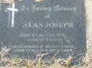 Alan JOSEPH, died 1 Aug 1997 aged 54 years, husband of Millany Joseph, father of Alanie & Karen; Tiaro cemetery, Fraser Coast Region 